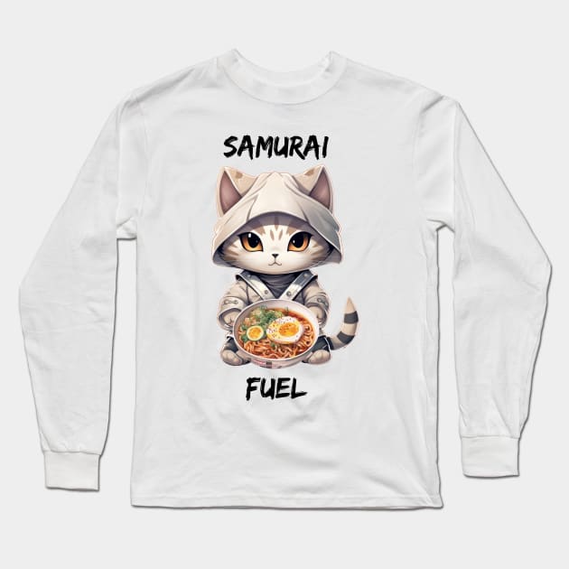 Samurai Fuel - Cat warrior ramen design Long Sleeve T-Shirt by kuallidesigns